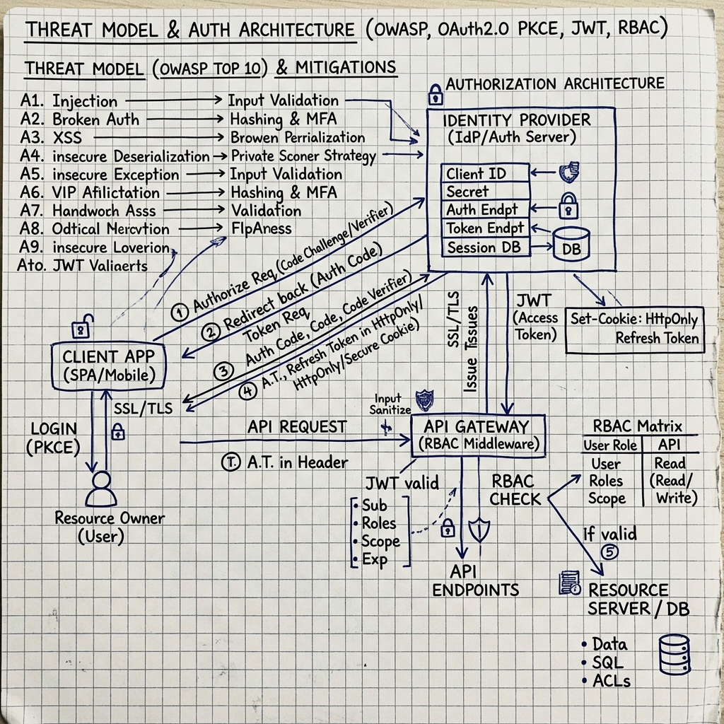 Handwritten Cybersecurity Threat Model & Auth Blueprint